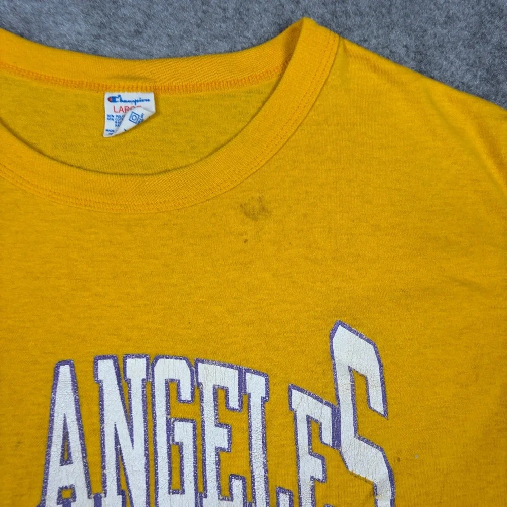 80s LA Lakers Champion T Shirt Mens Large Gold Los Angeles Vintage Graphic NBA - Picture 10 of 16